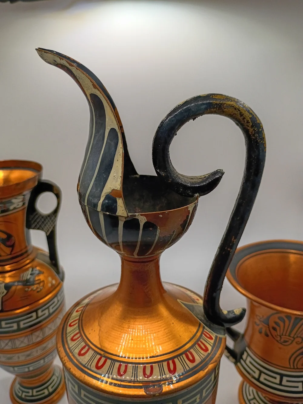 Vintage Hand Painted Greek Copper Vase Set